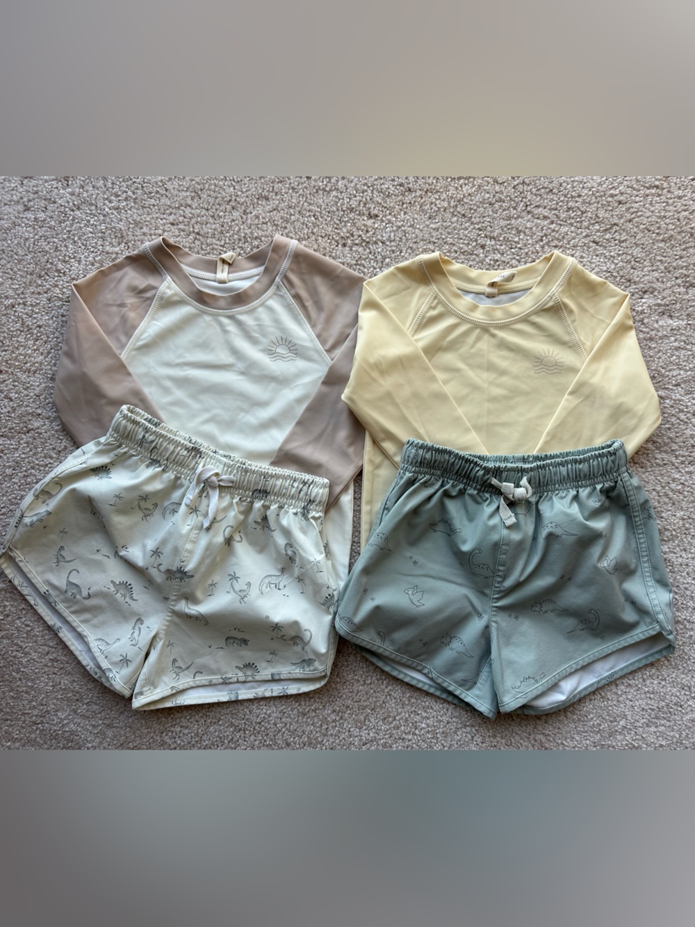 Quincy Mae Rashguard and swim shorts Two-Piece Sets - Yellow, Beige, Sage